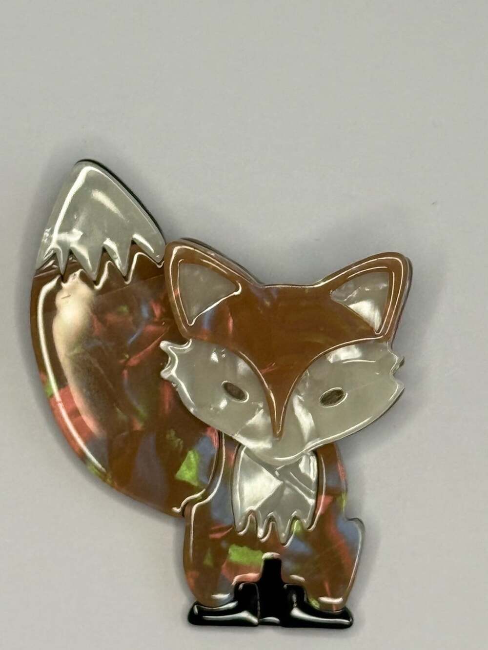 Acrylic Fox Brooch Brown Mother of Pearl Resin Animal Pin